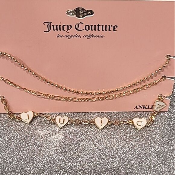 Juicy Couture Heart Logo 3PC Anklet Bracelet Set - Picture 3 of 5